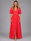 Women’s Floral Puff Sleeve Maxi Dress – Summer Occasion Style