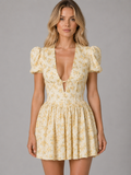 Women's Floral Puff Sleeve Mini Dress – Summer Occasion Style