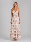 Women's Floral Ruffle Maxi Dress – Beaded Halter Neck