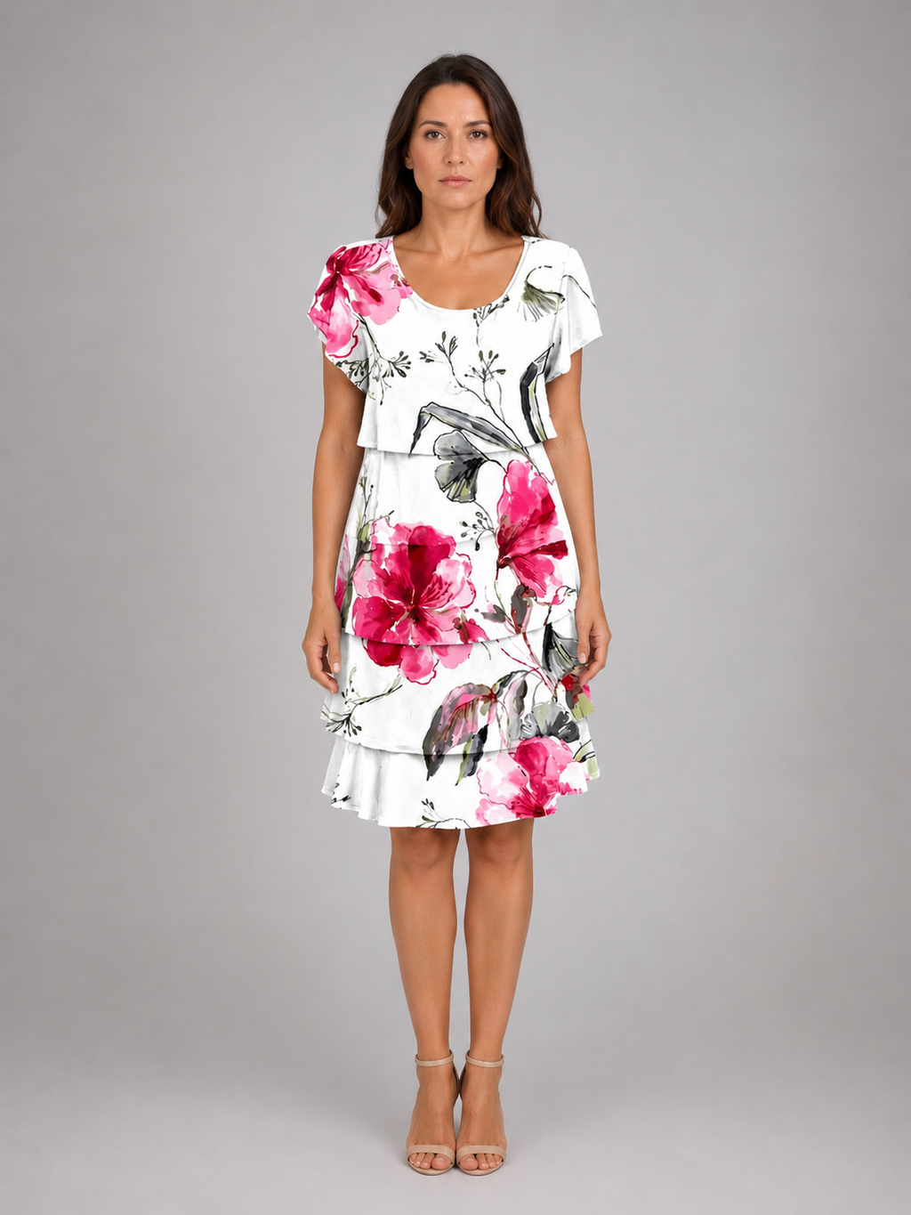 Women's Floral Ruffle Mini Dress – Layered Short Sleeve Style