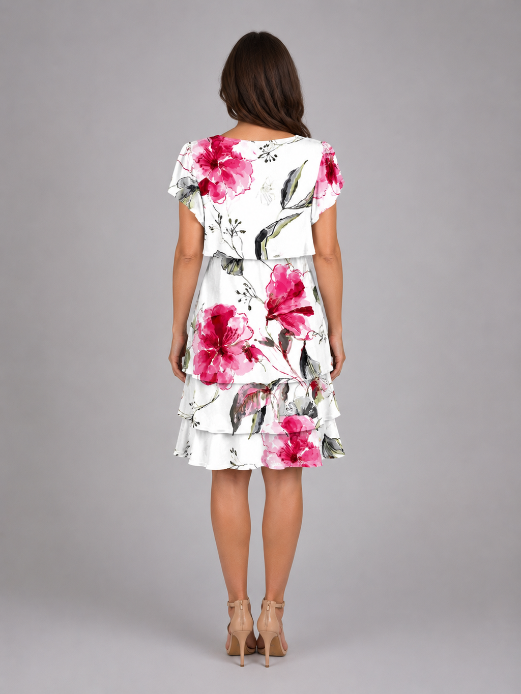Women's Floral Ruffle Mini Dress – Layered Short Sleeve Style