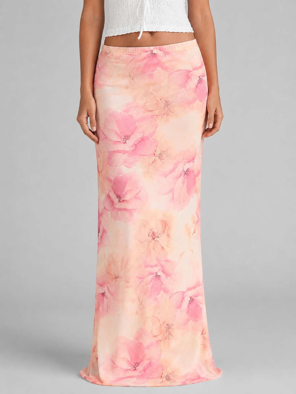 Women's Floral Satin Feel Maxi Skirt – Summer Holiday Occasion