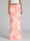 Women's Floral Satin Feel Maxi Skirt – Summer Holiday Occasion