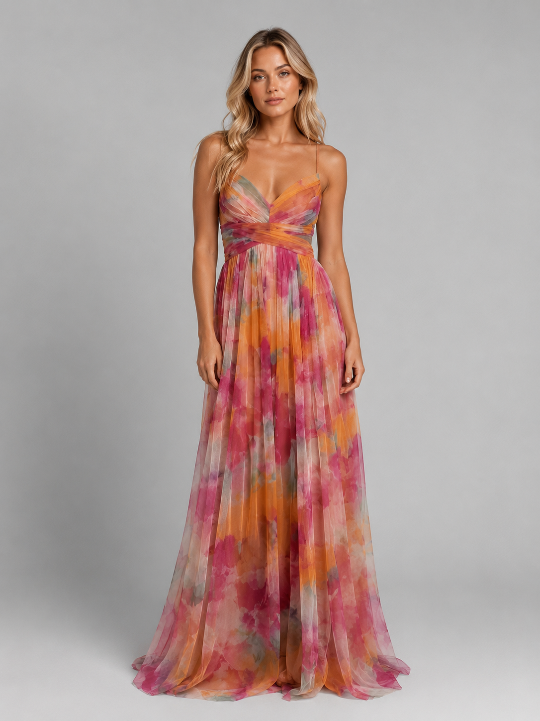 Women’s Floral V-Neck Maxi Dress – Flowing Silhouette