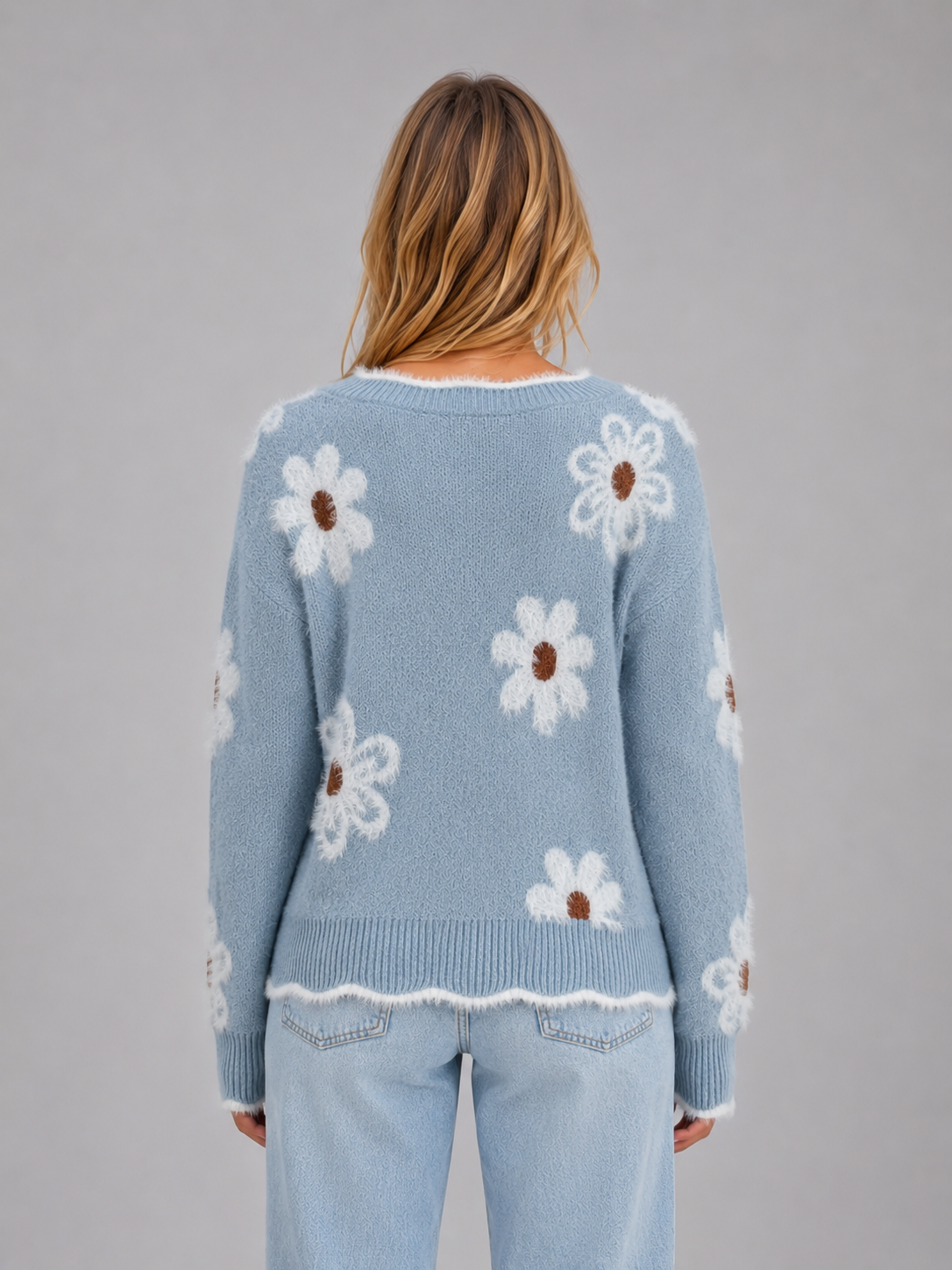Women's Floral V-Neck Jumper – Soft Knit Casual Pullover