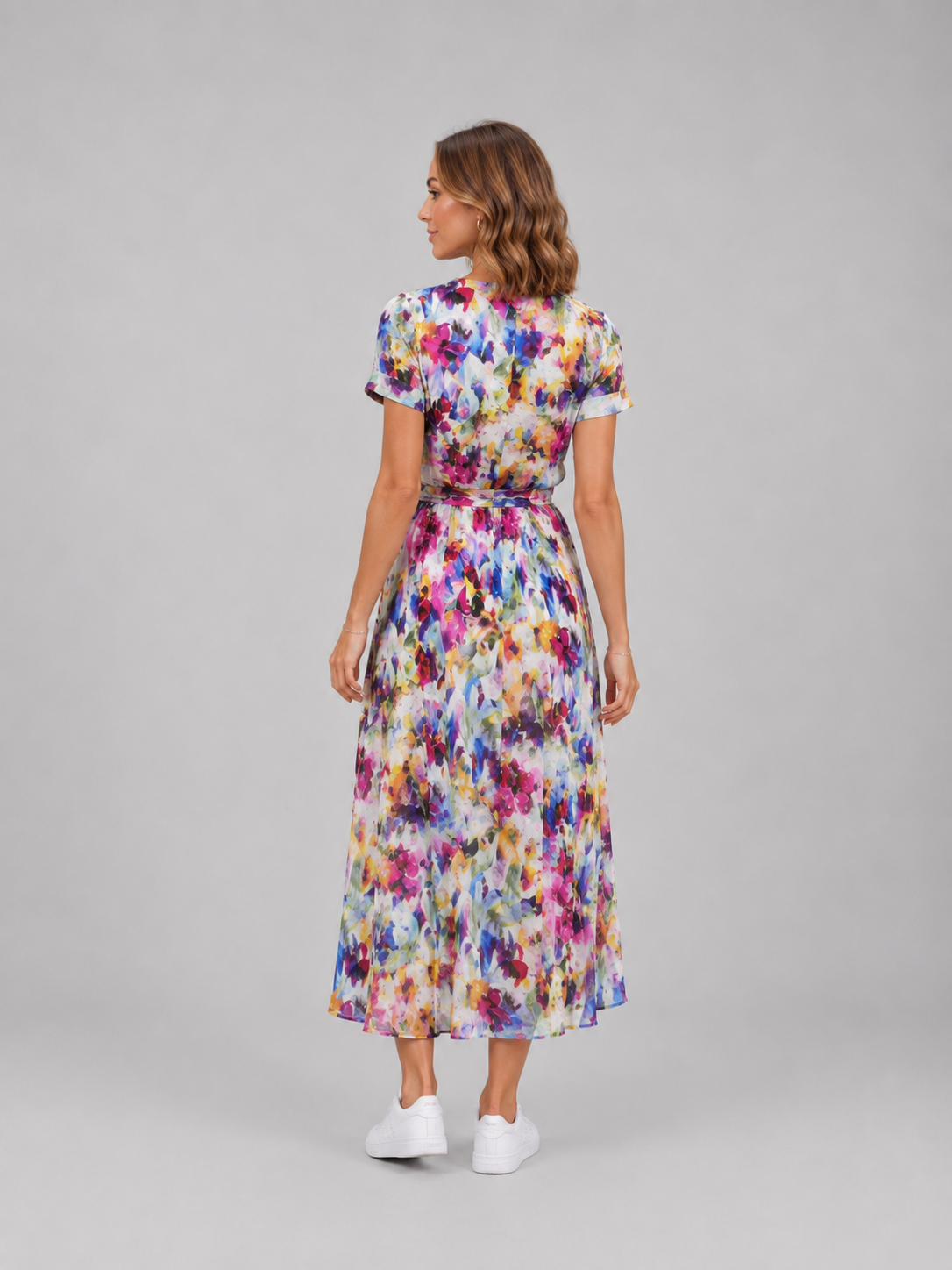 Women’s Floral Wrap Midi Dress – Relaxed Summer Elegance