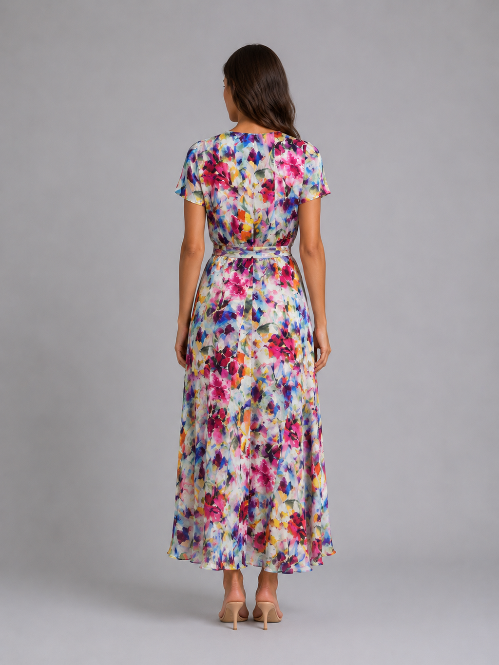 Women's Floral Wrap Midi Dress – Tie Waist Summer Style