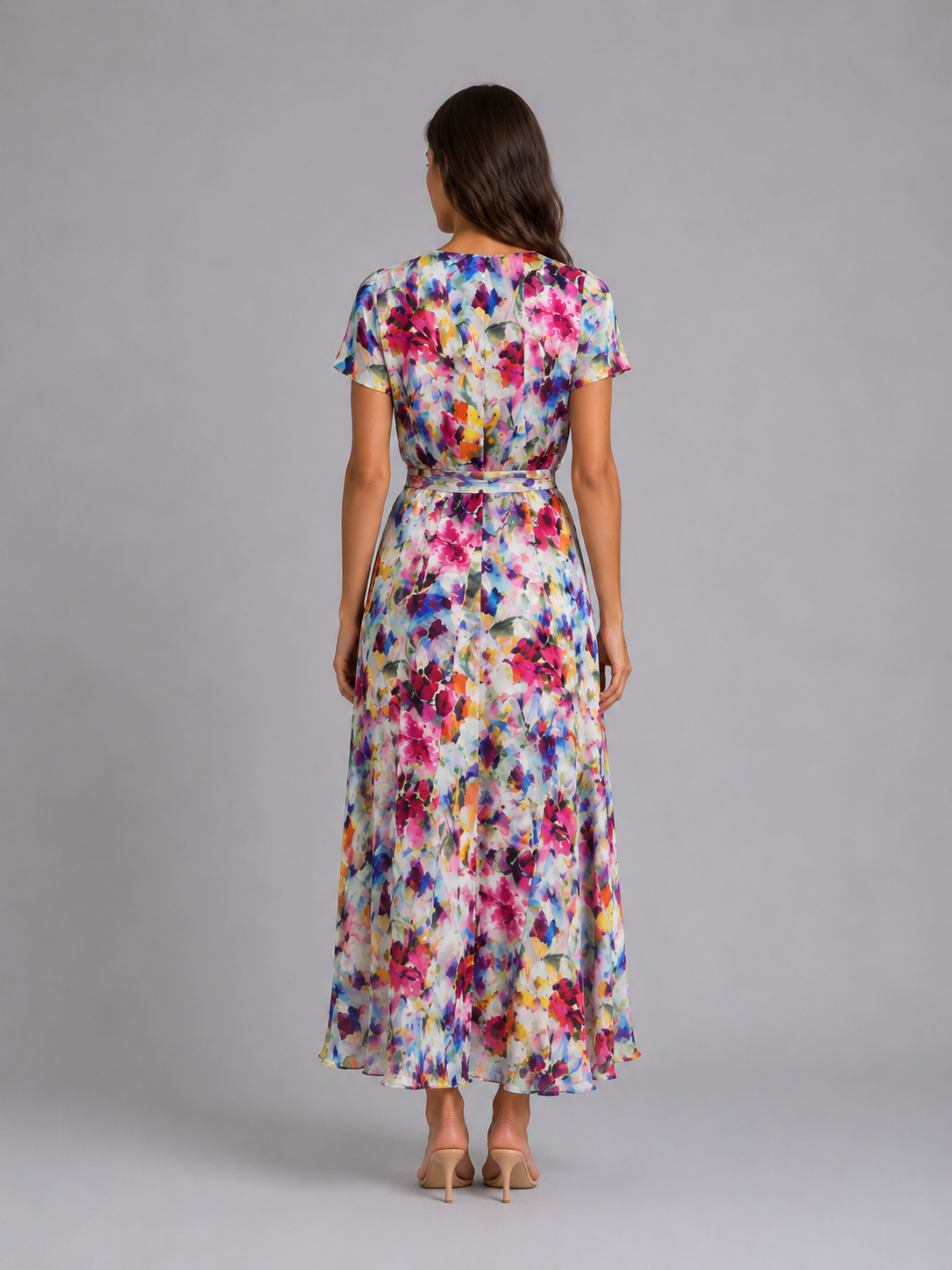 Women's Floral Wrap Midi Dress – Tie Waist Summer Style