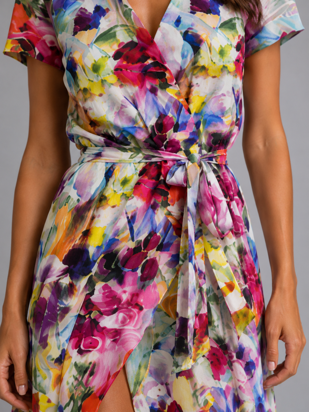 Women's Floral Wrap Midi Dress – Tie Waist Summer Style