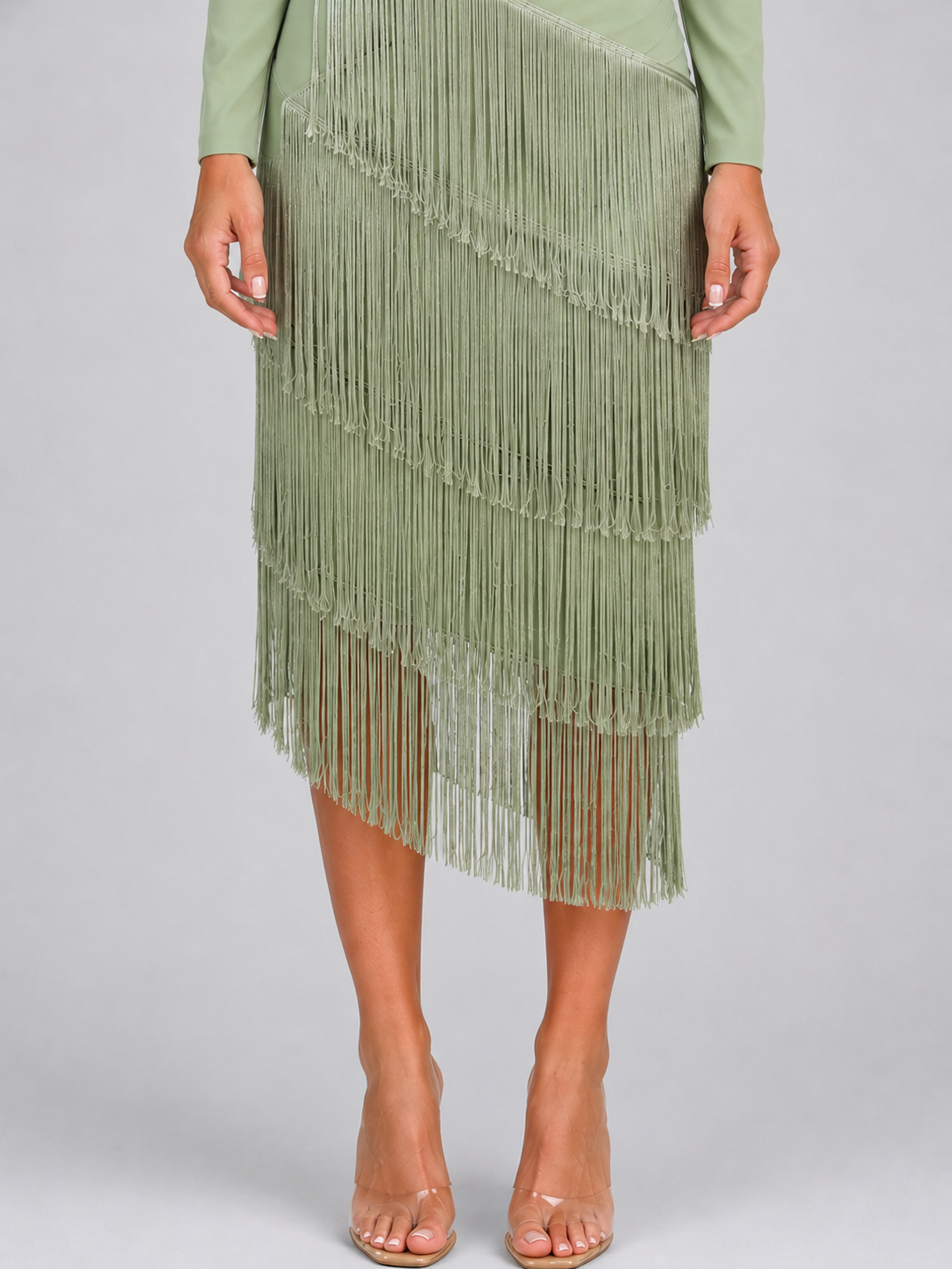 Women's Fringe Midi Occasion Dress – Long Sleeve Eveningwear