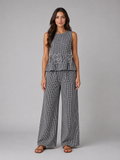 Women's Gingham Two-Piece Set – Sleeveless Top & Wide Leg Trousers