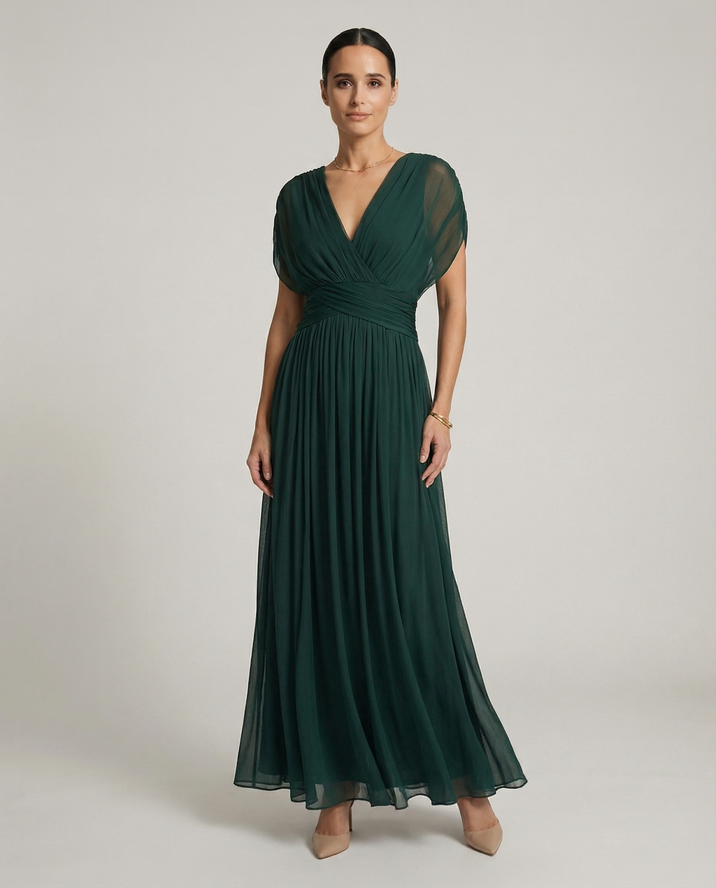 Women’s Gradient Pleated Maxi Dress – Elegant Flowing Silhouette