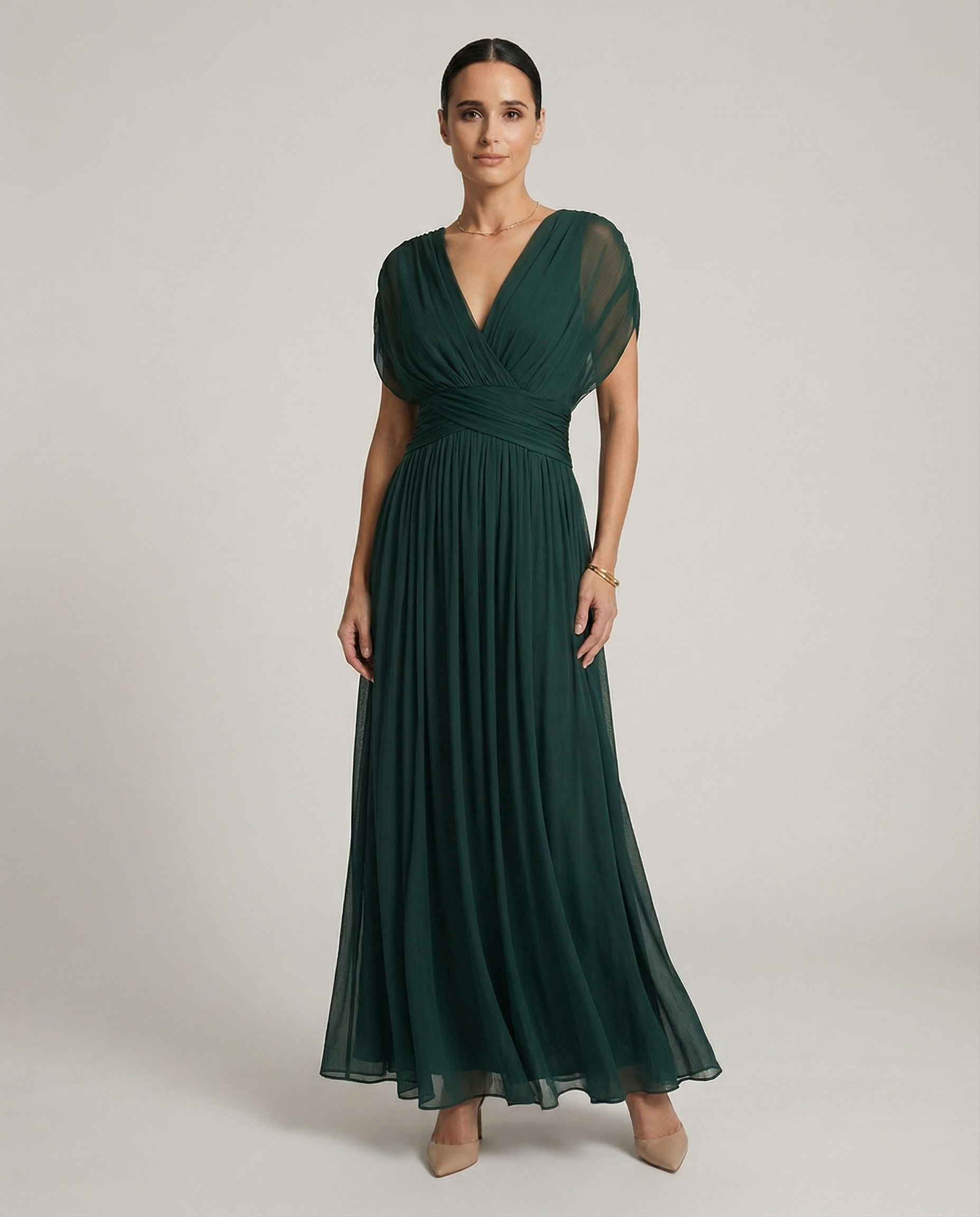 Women’s Gradient Pleated Maxi Dress – Elegant Flowing Silhouette
