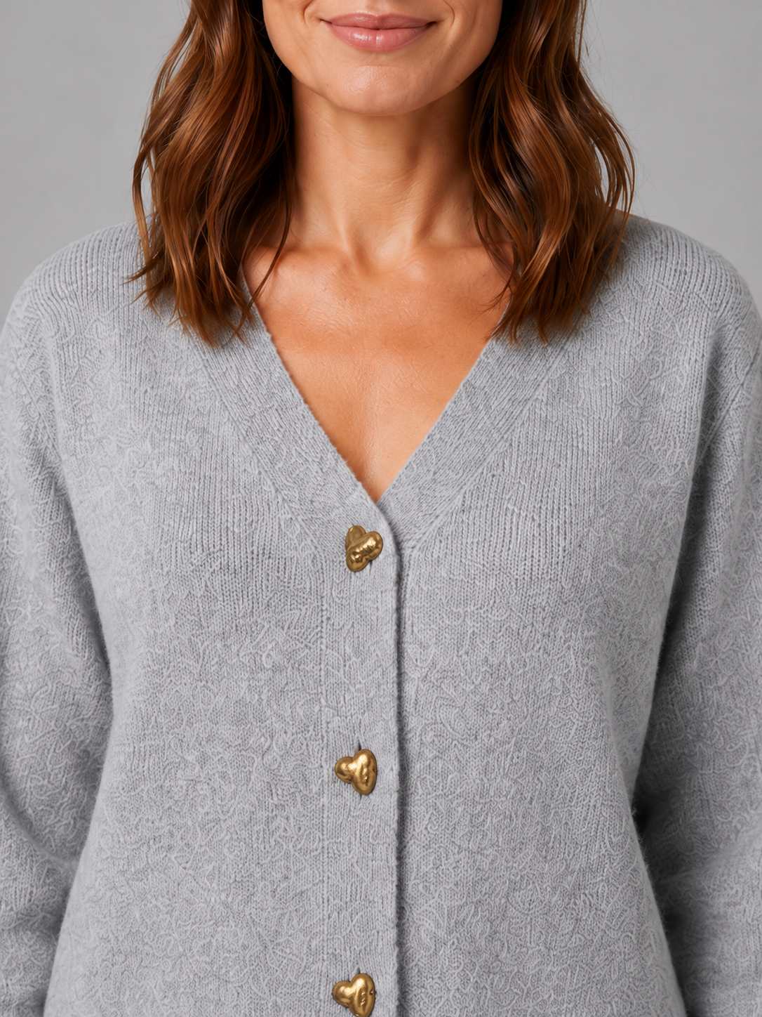 Women's Heart Button Cardigan – Soft Knit V-Neck Button-Up Style