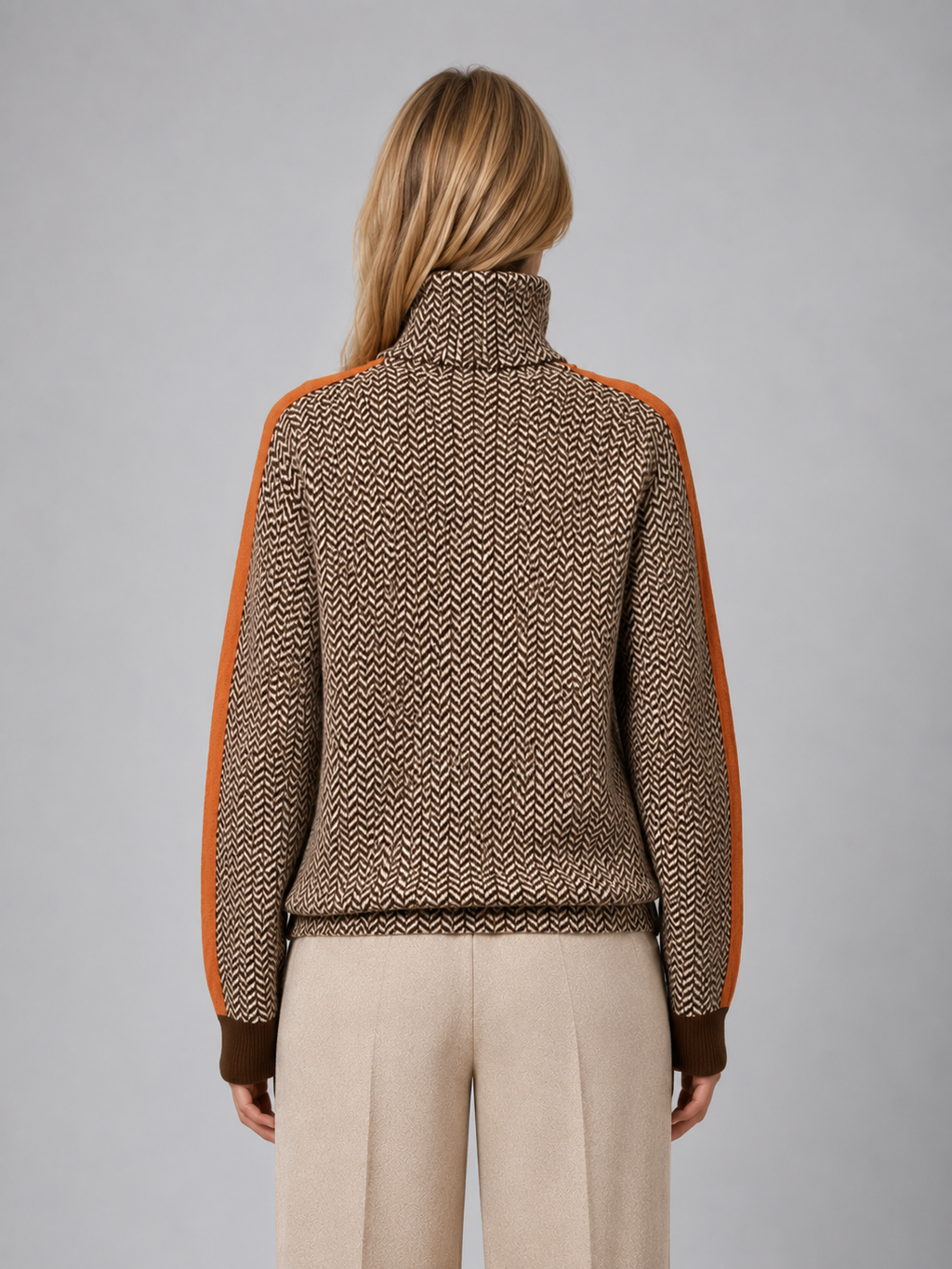 Women's Herringbone Turtleneck Jumper – Soft Knit High Neck Sweater