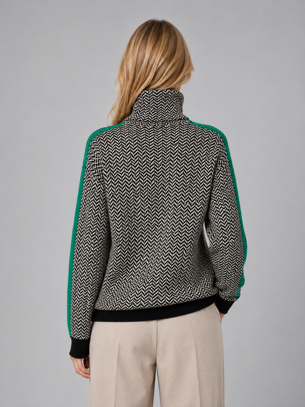Women's Herringbone Turtleneck Jumper – Soft Knit High Neck Sweater