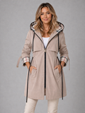 Women’s Hooded Long Jacket – Adjustable Waist Zip Rain Coat