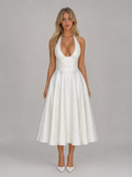 Women's Jacquard Halter Midi Dress – Full Skirt Occasion Style