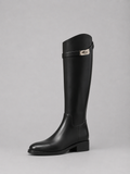 Women’s Knee High Leather Look Riding Boots – Buckle Detail Flat Boots