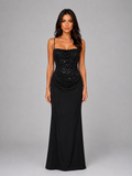 Women's Lace Bodice Maxi Dress – Ruched Evening Gown