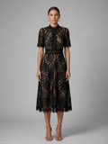 Women’s Lace Midi Dress – High Neck Elegant A-Line Silhouette