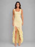 Women's Lace Ruffle Hem Maxi Dress – High Split Style