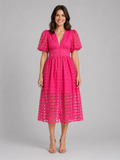 Women's Lattice Detail Puff Sleeve Midi Dress – Summer Occasion Style