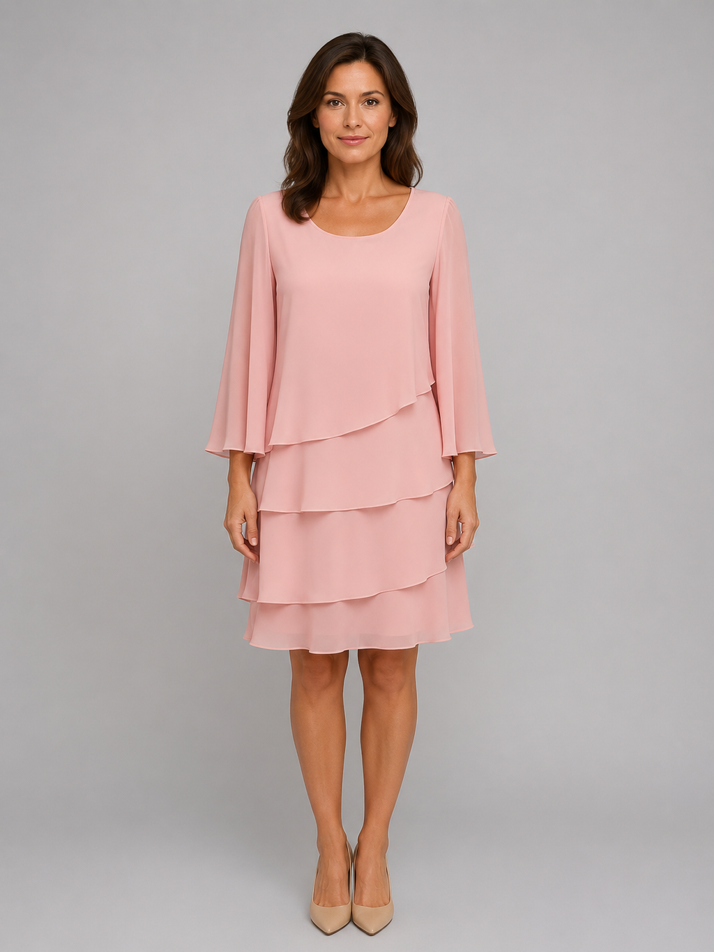 Women's Layered Chiffon Shift Dress – Flowing Silhouette
