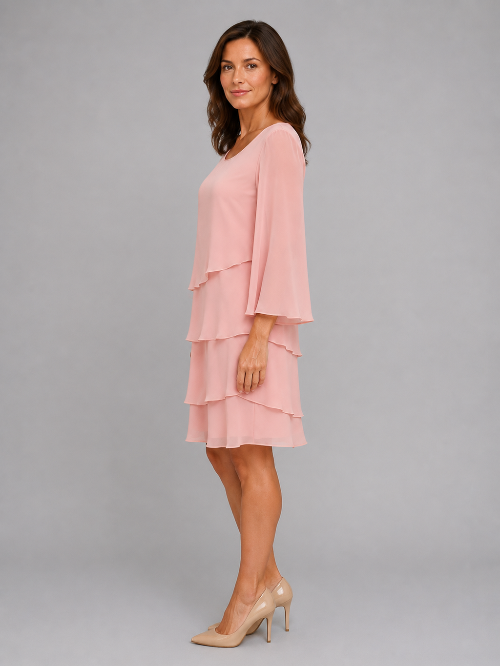 Women's Layered Chiffon Shift Dress – Flowing Silhouette