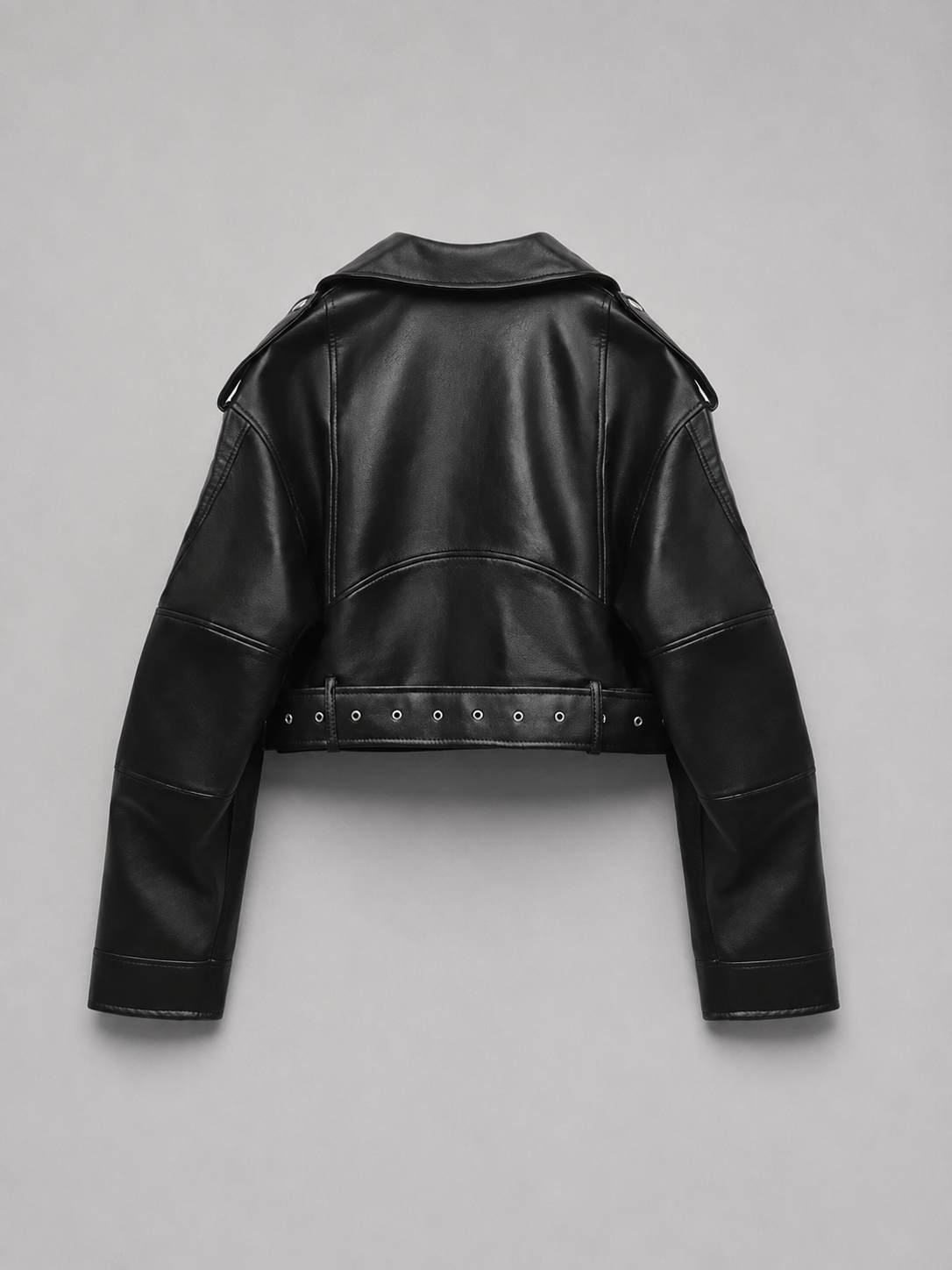 Women's Leather Look Biker Jacket – Relaxed Fit Belted Moto Style