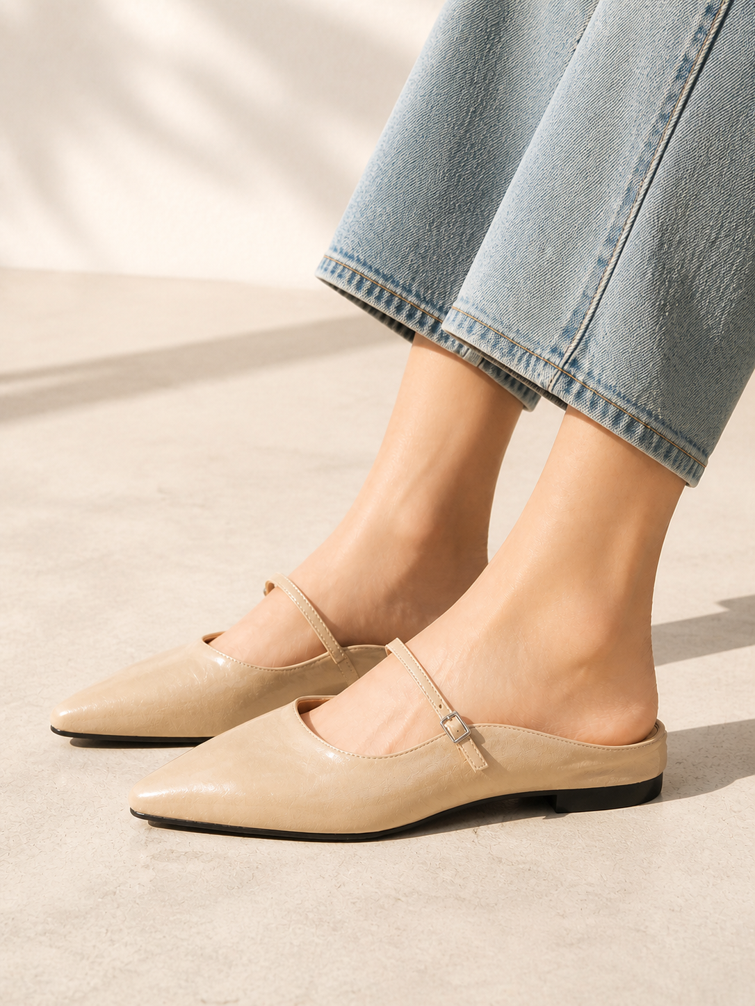 Women’s Leather Mary Jane Mules – Pointed Toe Minimal Design