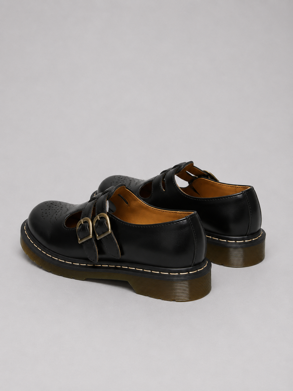 Women’s Leather Mary Jane Shoes – Double Buckle Chunky Sole Flats