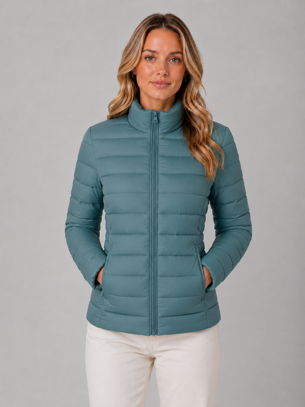 Women’s Lightweight Puffer Jacket – Slim Fit Zip-Up Coat