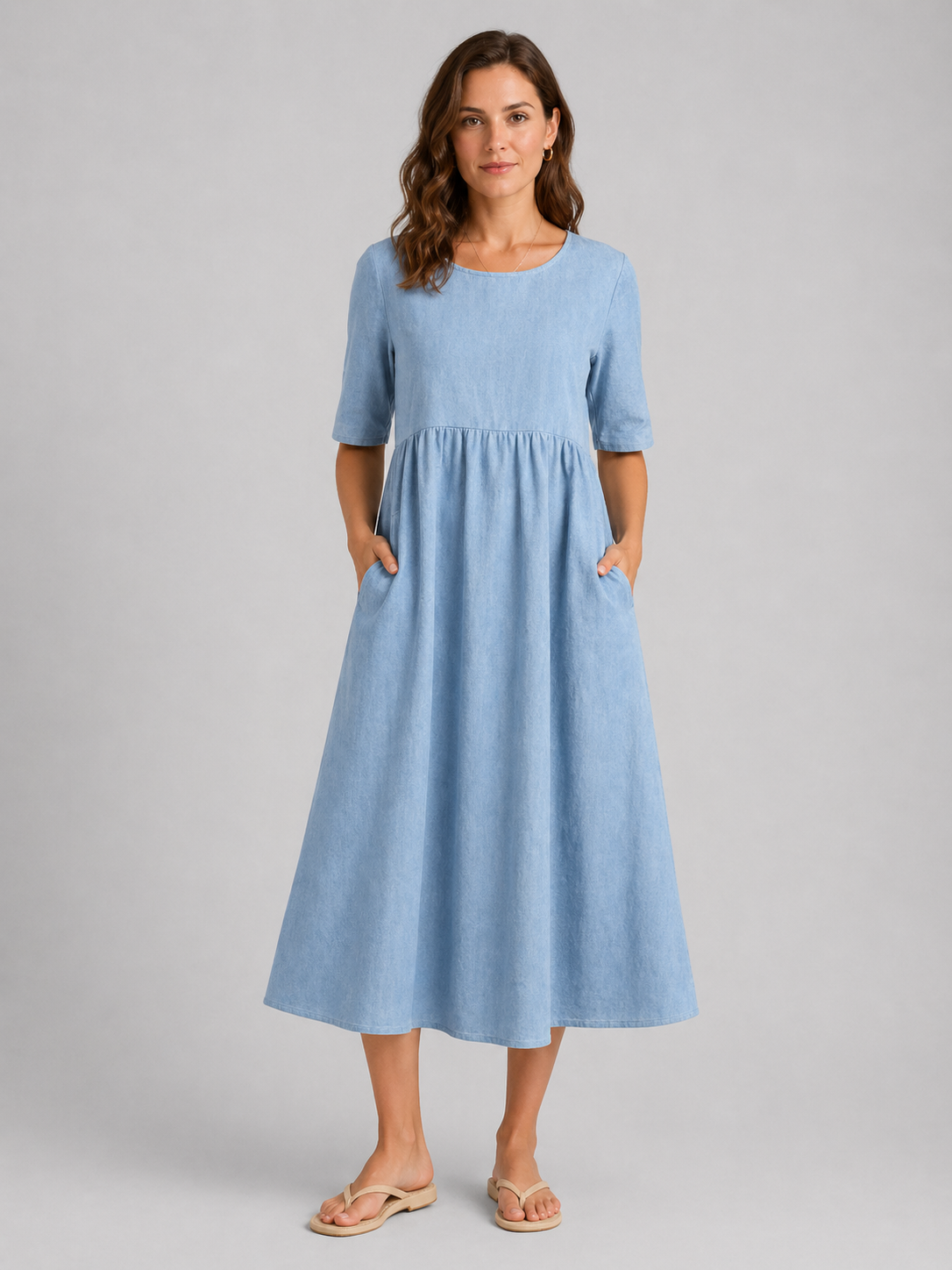 Women’s Linen Look Midi Dress – Flattering Style