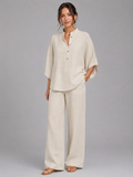 Women’s Linen Style Two-Piece Set – Relaxed Wide-Leg Fit