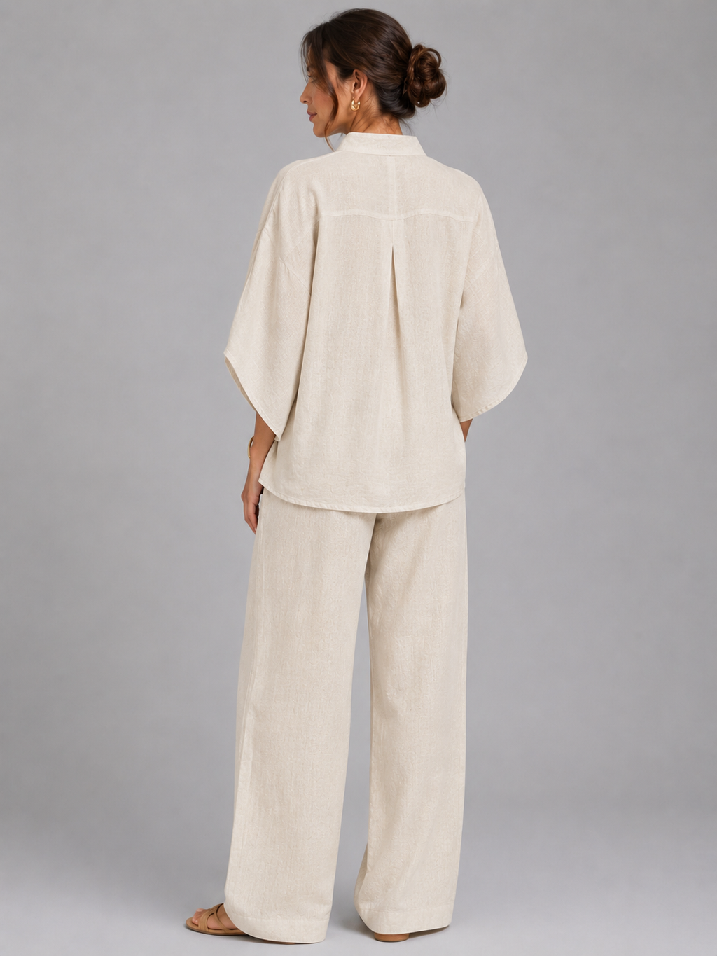 Women’s Linen Style Two-Piece Set – Relaxed Wide-Leg Fit