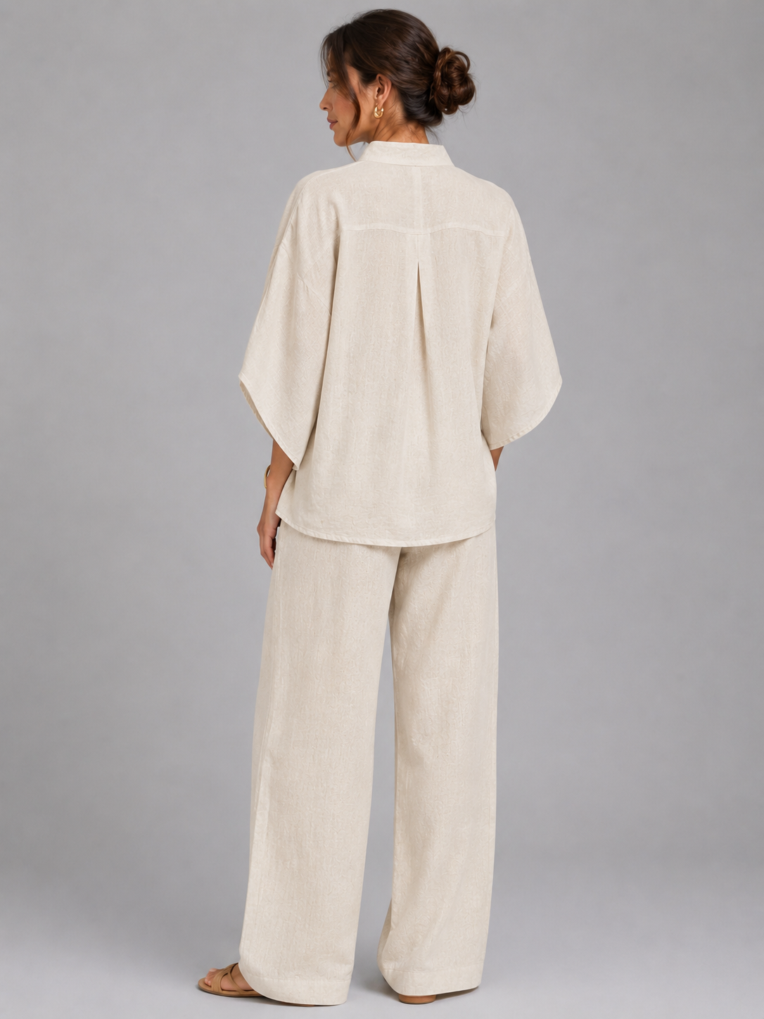 Women’s Linen Style Two-Piece Set – Relaxed Wide-Leg Fit