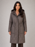 Women’s Long Quilted Puffer Coat – Faux Fur Collar Winter Coat