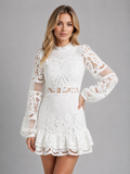 Women's Long Sleeve Lace Mini Dress – High Neck Cut Out Style