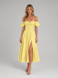 Women's Milkmaid Corset Midi Dress with Split - Summer Occasion Style