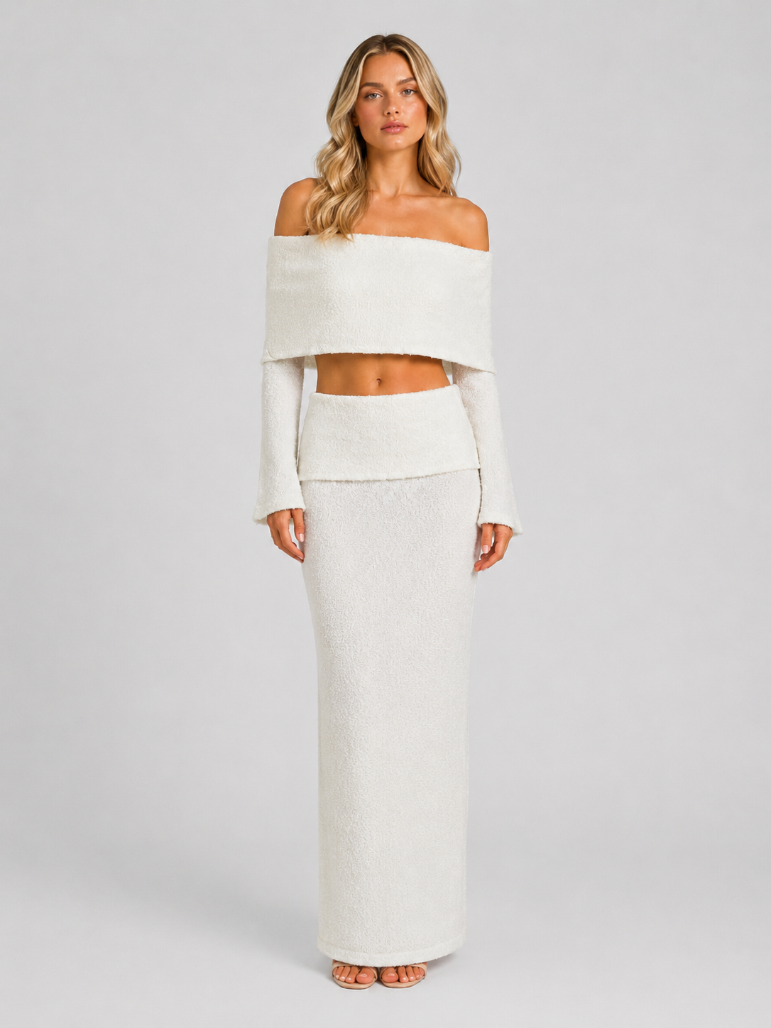 Women's Off-Shoulder Co-Ord Set –  Elegant Maxi Skirt Two-Piece