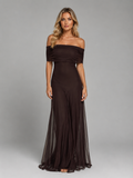 Women’s Off-Shoulder Flowy Maxi Dress – Chiffon Evening Style