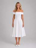 Women's Off-Shoulder Pleated Midi Dress – Wedding Guest Occasion