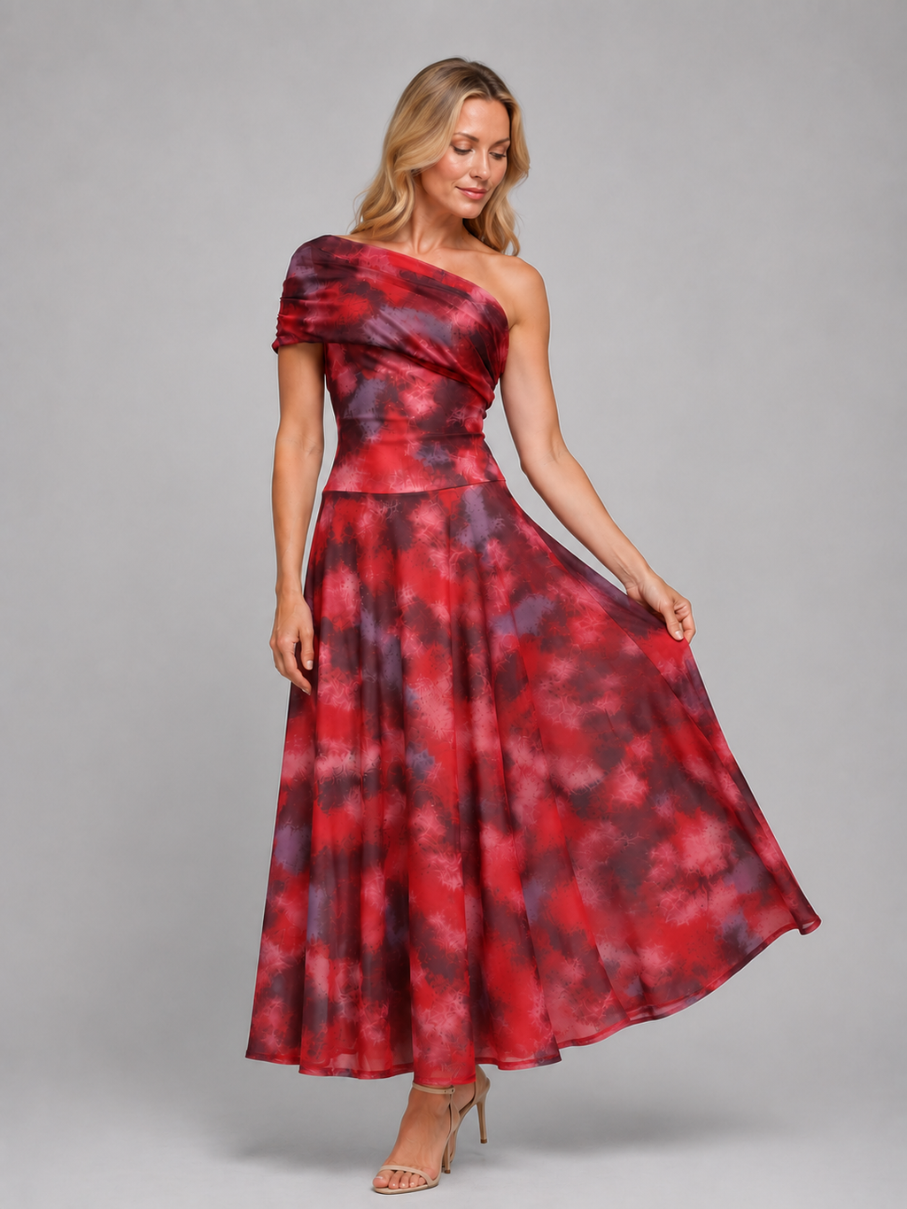 Women's One-Shoulder Printed Maxi Dress – Flowing Silhouette