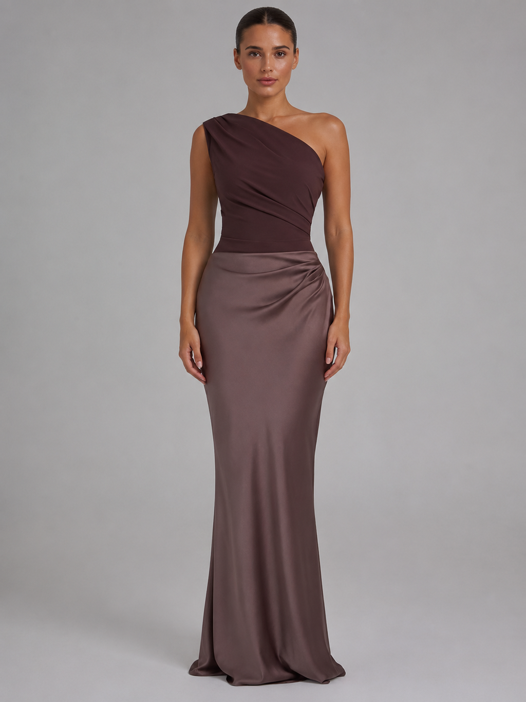 Women’s One-Shoulder Satin Feel Maxi Dress – Wedding Guest Gown