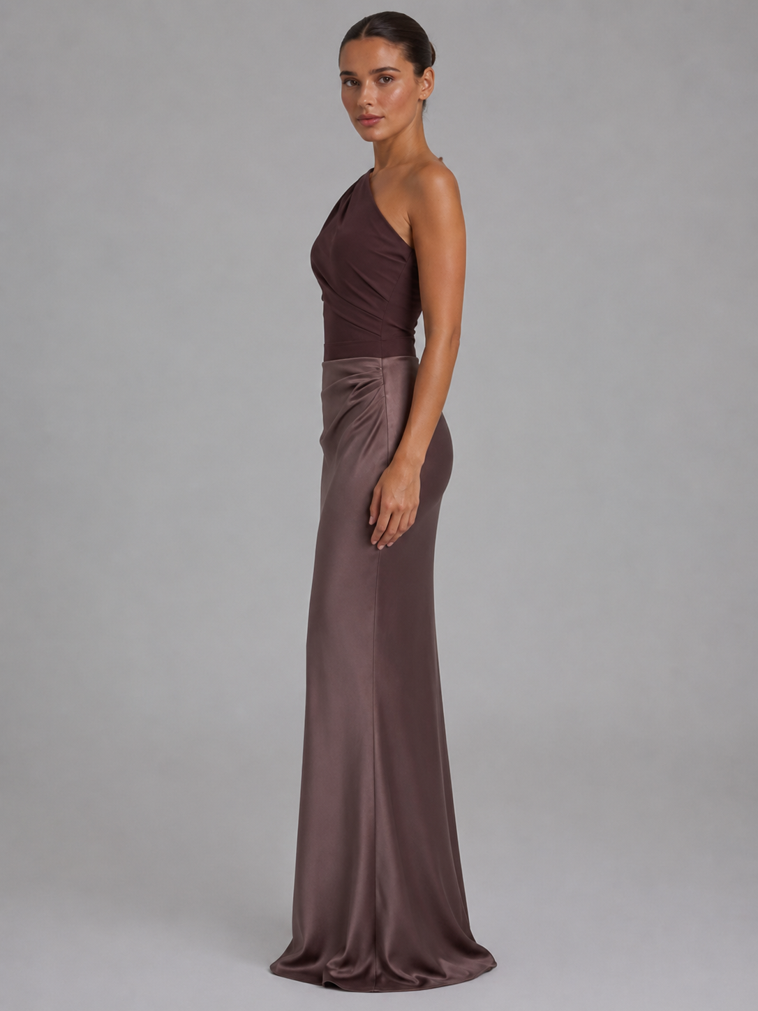 Women’s One-Shoulder Satin Feel Maxi Dress – Wedding Guest Gown