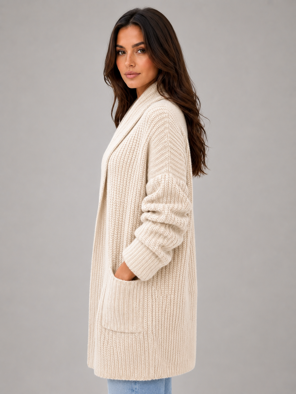 Women's Open Front Cardigan with Pockets – Soft Knit Longline Style