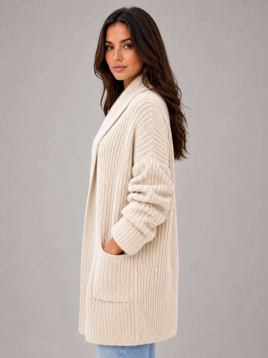 Women's Open Front Cardigan with Pockets – Soft Knit Longline Style
