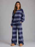 Women’s Oversized Striped Two-Piece Lounge Set – Sweatshirt & Wide Leg Trousers