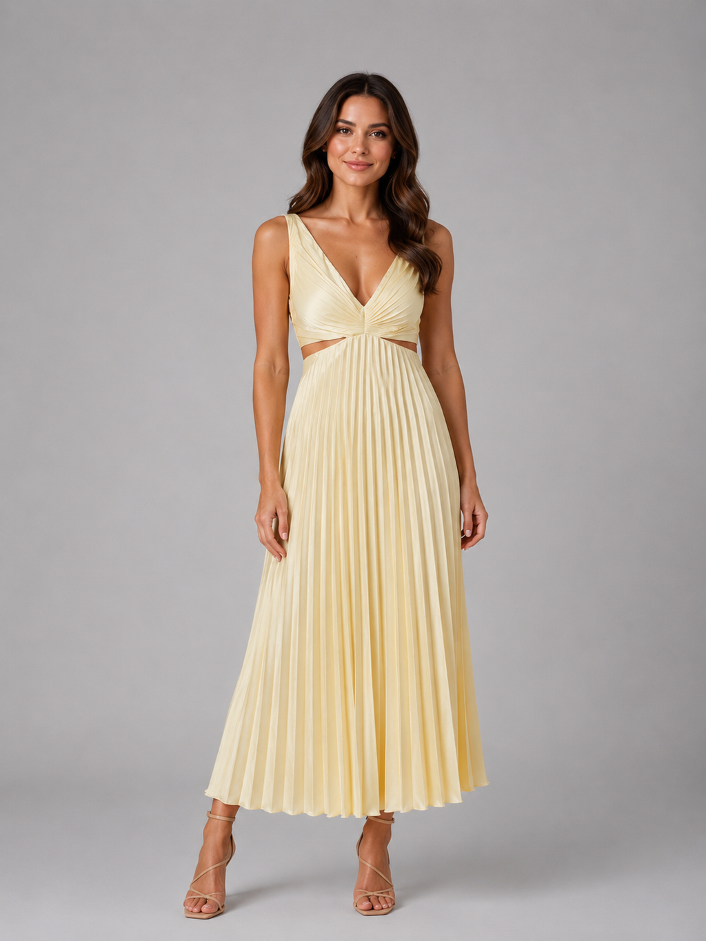 Women’s Pleated Cut-Out Midi Dress – Flowing Silhouette
